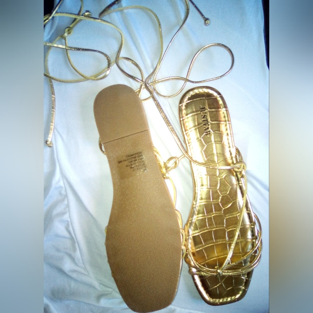 JustFab Metallic Gold Strappy Lace-Up Sandals